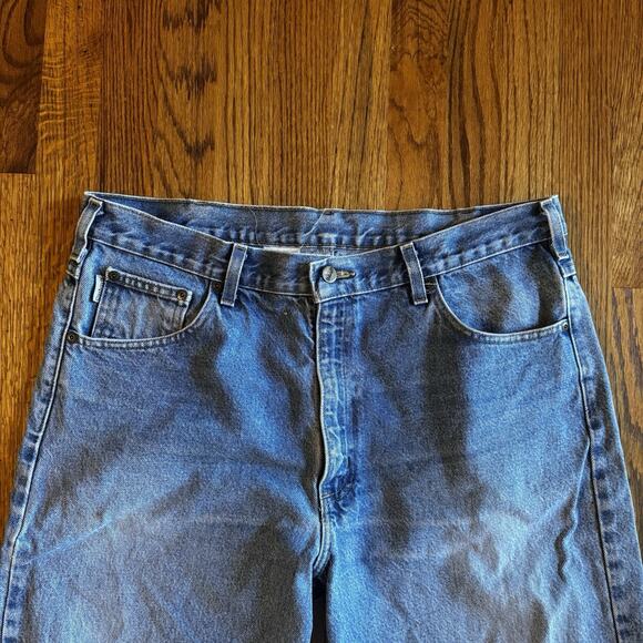 Vintage Carhartt B160 Work Jeans 36X29 Blue Denim Straight Workwear Distressed - Picture 2 of 12